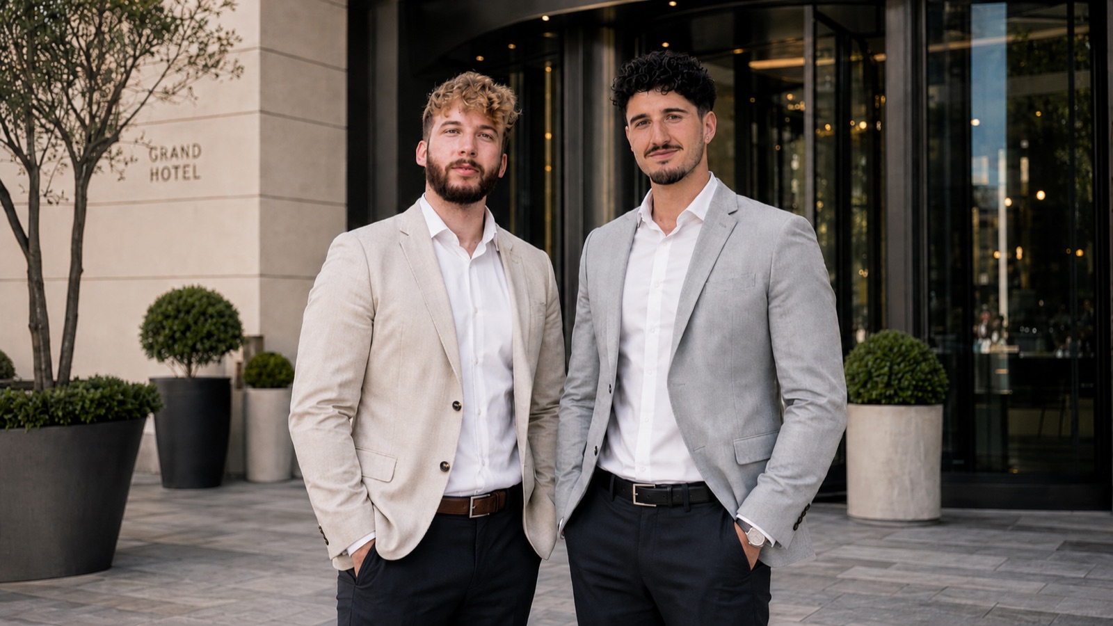 Niklas Kuhn und Victor vor einem Hotel